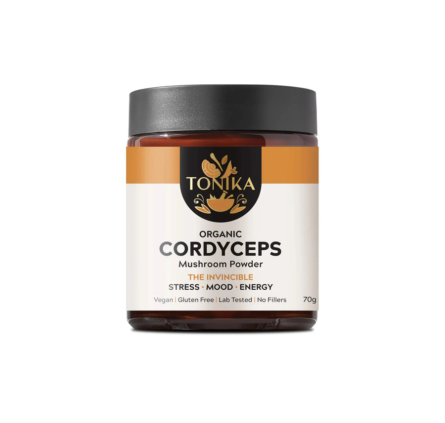 Organic Cordyceps Mushroom Powder Glass Jar - THE INVINCIBLE Tonika