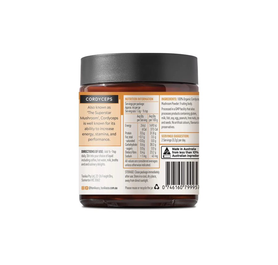 Organic Cordyceps Mushroom Powder Glass Jar - THE INVINCIBLE Tonika