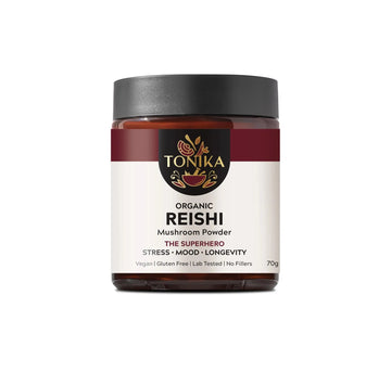 Organic Reishi Mushroom Powder Glass Jar - THE SUPERHERO Tonika