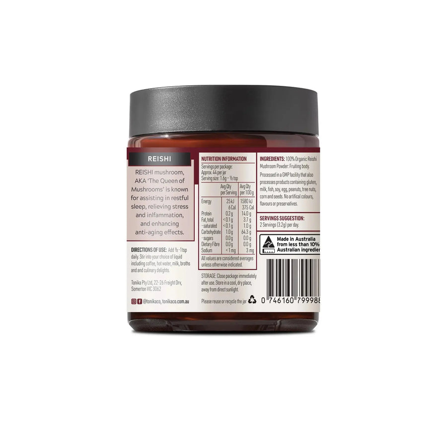 Organic Reishi Mushroom Powder Glass Jar - THE SUPERHERO Tonika